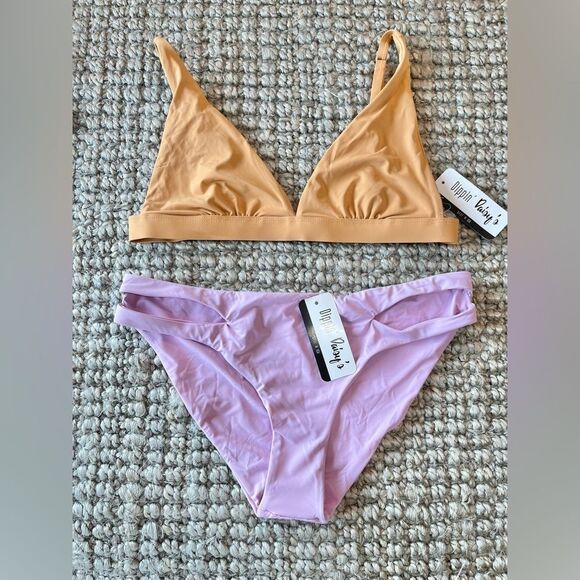 Buy 2 get 1 free Nwt Dippin’ Daisy’s nude triangle lilac cutout bikini set - Picture 1 of 3